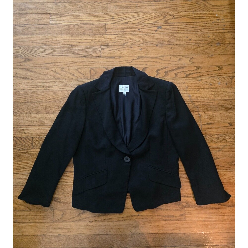 Armani Collezioni Women’s Black Virgin Wool Blend Blazer Made In Italy Size 10